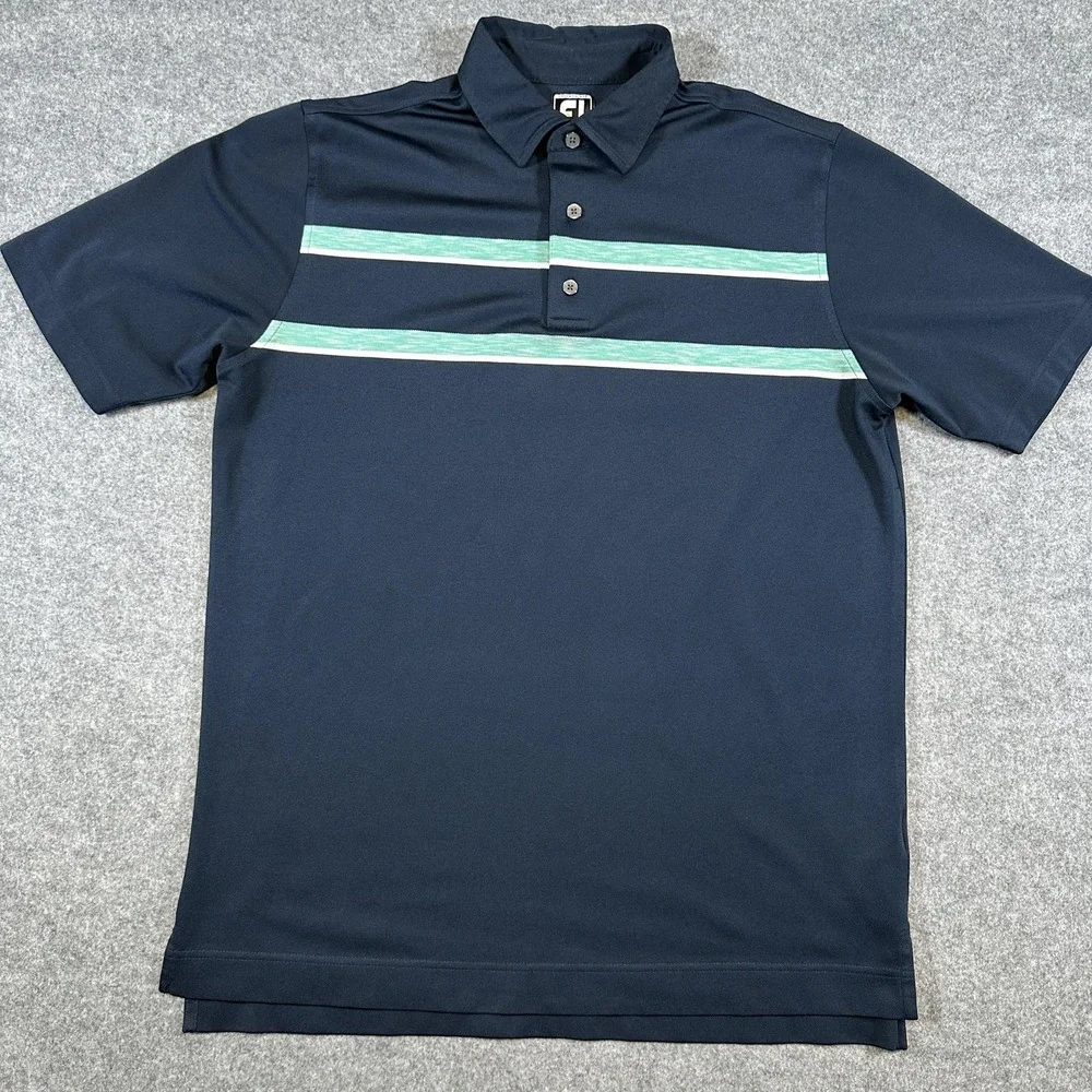 FootJoy Polo Shirt Mens Large Athletic Fit Striped Golf Performance Golfwear - Picture 2 of 8